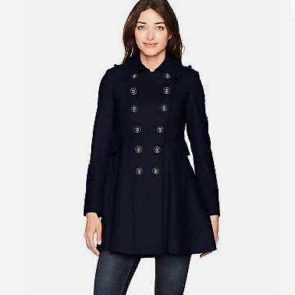 Via Spiga Black Wool Fit & Flare Skating Peacoat Dressy Winter Pea Coat XS 2 - Picture 1 of 10